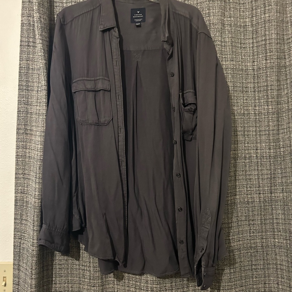 American Eagle boyfriend button up shirt Charcoal Grey